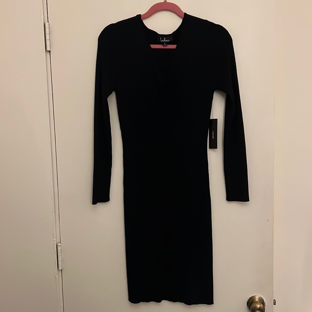 NWT Lulus Black Ribbed MIDI Dress